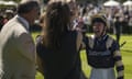 Frankie Dettori shares a joke with the owners of Cocked Hat Stakes winner Khalidi at Goodwood on Friday.