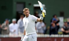 Joe Root celebrates passing 150 against New Zealand on day two.