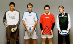 HEALTH Testicular 1<br>Undated Handout image released by Hill & Knowlton of (left to right) David James, Greg Rusedski, Gavin Henson and Matthew Stevens each holding different balls as they team up with a leading charity today to urge men to check for signs of testicular cancer. PRESS ASSOCIATION Photo. Issue date: Tuesday May 23, 2006. Photo credit should read: Hill & Knowlton/PA