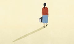 Illustration of woman walking away carrying suitcase