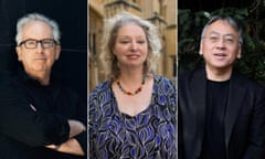 Booker winners Peter Carey, Hilary Mantel and Kazuo Ishiguro.