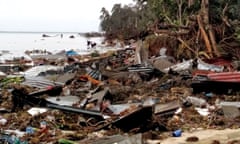 Underwater Volcanic Eruption in Tonga - 16 Jan 2022<br>Mandatory Credit: Photo by EyePress News/REX/Shutterstock (12770674c) Image taken on Sunday Jan 16, 2022 at an island in the far southern end of the Tonga shows ashen buildings, toppled walls and streets littered with boulders, tree trunks and debris in the aftermath of tsunami triggered by a giant undersea volcanic eruption on Saturday Jan 15, 2022. Tonga has been inaccessible since Saturday, when one of the largest volcanic explosions in decades cloaked it in a layer of ash, triggered a Pacific-wide tsunami and severed vital undersea communication cables. The explosion of the Hunga Tonga-Hunga Ha'apai volcano on Saturday Jan 15 killed at least three people. The United Nations said that about 84,000 people - more than 80 percent of the population - has been badly affected by the disaster. Broadcom Broadcasting via EYEPRESS Underwater Volcanic Eruption in Tonga - 16 Jan 2022