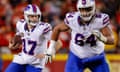 Josh Allen of the Buffalo Bills carries the ball during the second half of Sunday’s win over the Kansas City Chiefs at Arrowhead Stadium.