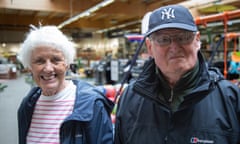 An elderly couple.