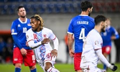 Gerson Rodrigues celebrates scoring against Liechtenstein last November