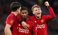 Harry Maguire, Marcus Rashford and Scott McTominay celebrate