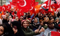 Supporters gather as Recep Tayyip Erdoğan holds a rally ahead of the  elections in Istanbul.