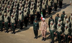 Members of the Islamic Revolutionary Guard Corps standing to attention during a drill