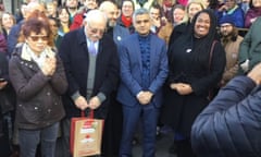 Sadiq Khan, centre, and local MP Bell Ribeiro-Addy, to his left, join community leaders at a vigil outside the Streatham Odeon cinema