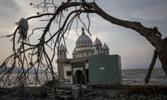 A mosque damaged in last Friday’s earthquake and tsunami in Palu, Indonesia