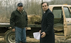 This image released by Focus Features shows Bill Camp, left, and Mark Ruffalo in a scene from “Dark Waters.” (Mary Cybulski/Focus Features via AP)