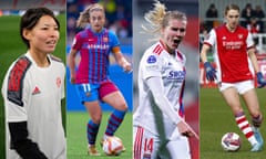 (Left to right) Saki Kumagai of Bayern Munich, Barcelona’s Alexia Putellas, Ada Hegerberg of Lyon and Arsenal’s Vivianne Miedema will all be in Champions League quarter-final action.