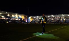 Gillingham v Leyton Orient - Sky Bet League Two - Priestfield Stadium<br>Ground staff on the pitch in a power cut during the Sky Bet League Two match at the Priestfield Stadium, Gillingham. Picture date: Tuesday April 18, 2023. PA Photo. See PA story SOCCER Gillingham. Photo credit should read: Joe Giddens/PA Wire. RESTRICTIONS: EDITORIAL USE ONLY No use with unauthorised audio, video, data, fixture lists, club/league logos or "live" services. Online in-match use limited to 120 images, no video emulation. No use in betting, games or single club/league/player publications.