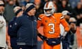 NFL: New England Patriots at Denver Broncos<br>Dec 24, 2023; Denver, Colorado, USA; Denver Broncos head coach Sean Payton talks with quarterback Russell Wilson (3) before the game against the New England Patriots at Empower Field at Mile High. Mandatory Credit: Isaiah J. Downing-USA TODAY Sports