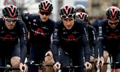 Ineos Grenadiers' Geraint Thomas of Great Britain (second right) attends a training session before the Tour de France.