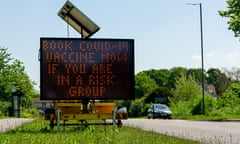 Roadway sign, June 2021, Buckinghamshire, urging vulnerable people to get vaccinated