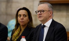 Anthony Albanese and Rachel Perkins at a faith roundtable hosted by the Yes23 campaign in Sydney on Thursday.