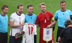 Denmark captain Simon Kjær with England’s Harry Kane before the Euro 2020 semi-final at Wembley