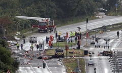 Emergency services attend the site of the Shoreham airshow crash