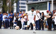 Evo Morales playing football