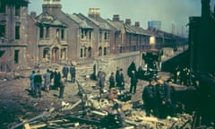 Bomb damage during the blitz, 1943.<br>UNITED KINGDOM - JULY 25: Photograph of residents inspecting bomb damage to houses in London during the blitz. Battersea power station can be seen in the background. (Photo by The Royal Photographic Society Collection/National Science and Media Museum/SSPL/Getty Images)