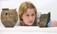 Roman cremation urns containing the remains of a woman and five-year-old child