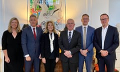 The US ambassador to Australia, Caroline Kennedy, (centre) meets members of the Bring Julian Assange Home Parliamentary Group: (from left) Liberal MP Bridget Archer, Labor MP Josh Wilson, independent MP Andrew Wilkie, Labor MP Julian Hill and Greens senator David Shoebridge