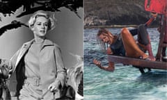 Composite of Tippi Hedren in The Birds and Blake Lively in The Shallows