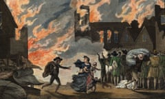 Fleeing the Great Fire of London, as depicted in an 19th-century illustration.