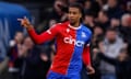 Crystal Palace's Michael Olise points his finger as he celebrates scoring their first goal against Brentford at Selhurst Park in December 2023.