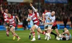 Louis Rees-Zammit scores for Gloucester against Harlequins