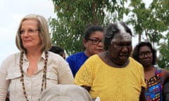 Lucy Turnbull pictured with a Gumatj women during tributes for the late Dr G Yunupingu.