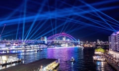 Lights illuminate the Sydney Harbour Bridge and Circular Quay for the opening of the Vivid Sydney festival.