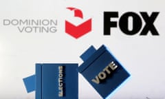 Illustration shows Dominion Voting Systems and Fox logos