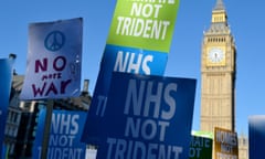 Demonstrators at an anti-Trident CND rally in Parliament Square, London, taking place as MPs debate Trident renewal.