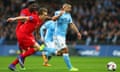 Liverpool v Manchester City - Capital One Cup Final<br>LONDON, ENGLAND - FEBRUARY 28:  Sergio Aguero of Manchester City evades Kolo Toure and Lucas Leiva of Liverpool during the Capital One Cup Final match between Liverpool and Manchester City at Wembley Stadium on February 28, 2016 in London, England.  (Photo by Clive Brunskill/Getty Images)