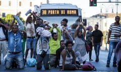 Refugees from Eritrea and Ethiopia protest in Rome.