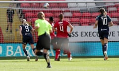 Bex Rayner of Sheffield United Women watches her shot swerve into the net against Charlton Women.