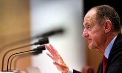 Chairman of the Great Barrier Reef Foundation John Schubert during Tuesday’s Senate hearing into why the government granted a six-year funding stream to the small not-for-profit foundation.