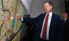 Bill Shorten using an interactive wall during a visit to Queensland University of Technology in Brisbane on Wednesday.