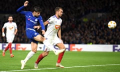  Alvaro Morata of Chelsea scores his team’s first goal.