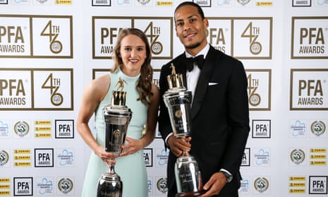 Virgil van Dijk and Vivianne Miedema celebrate 'highest honour' as PFA players of the year – video