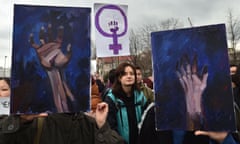 People attend a rally to mark International Women's Day in Bishkek, Kyrgyzstan, 8 March 2022