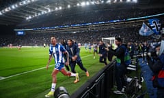 Galeno (left) celebrates his first-leg goal against Arsenal