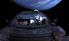 SpaceX launches Tesla Roadster into space.