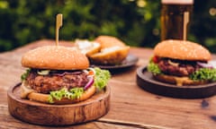 Burgers on outdoor table