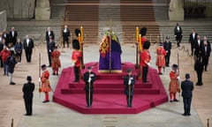 At 6:28am on the day of her funeral the final members of the public pay their respects at the coffin of Queen Elizabeth II.