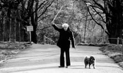 Michael Foot walking his dog on London’s Hampstead Heath, 1983