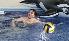 Jack Grealish in a swimming pool with an inflatable