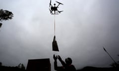 A drone delivers aid during a Covid lockdown in Chile in 2020.